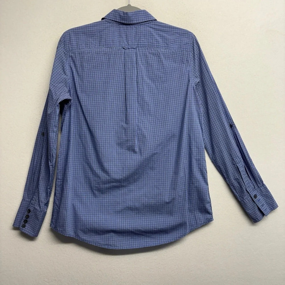 Banana Republic snap front shirt blue plaid check M women’s collared - Picture 2 of 8